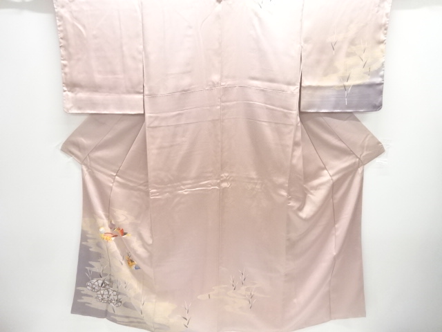 JAPANESE KIMONO / UNUSED HOMONGI / STREAM & MANDARIN DUCK